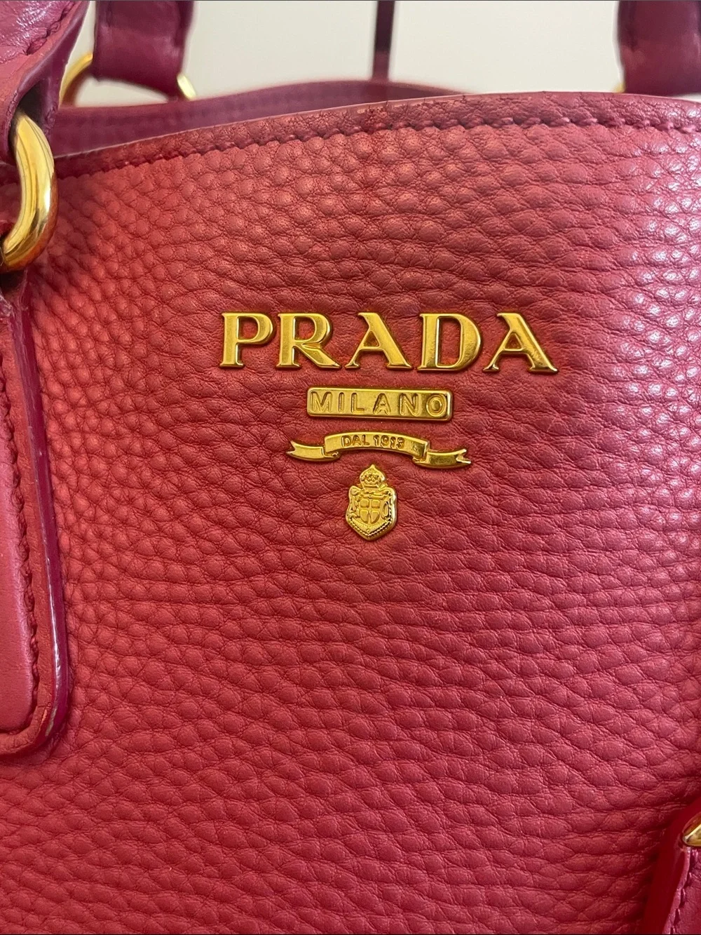 Prada Peonia Pink Vitello Daino Leather Tote Satchel Gold Hardware Shoulder Bag